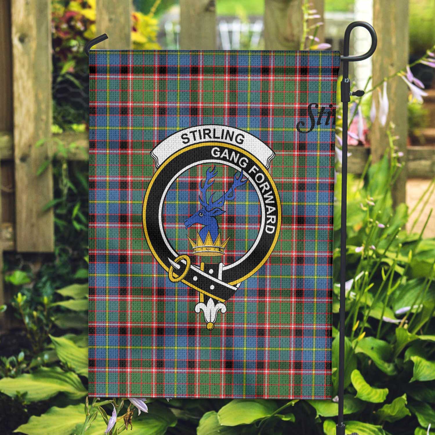 Clan Stirling Of Cadder Present Chief Tartan Garden Flag Crest And Plaid Basic Style