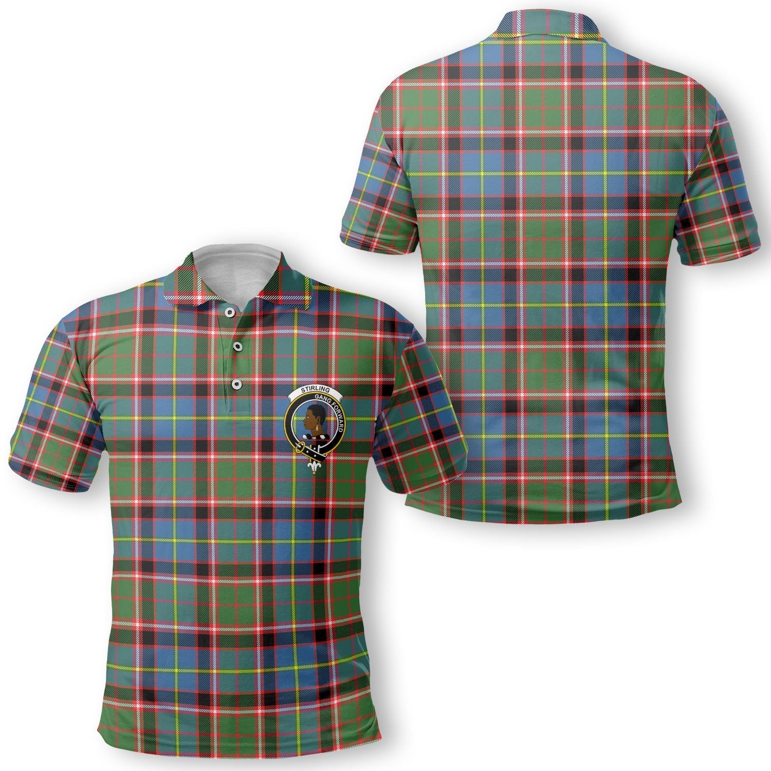 Clan Stirling Of Cadder Present Chief Tartan Golf Tartan Men Polo Shirt Crest And Plaid Basic Style