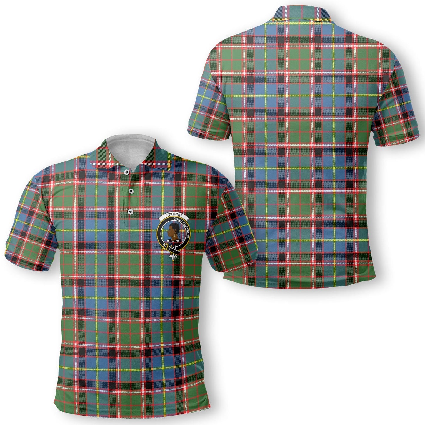 Clan Stirling Of Cadder Present Chief Tartan Golf Men Polo Shirt Crest And Plaid Basic Style