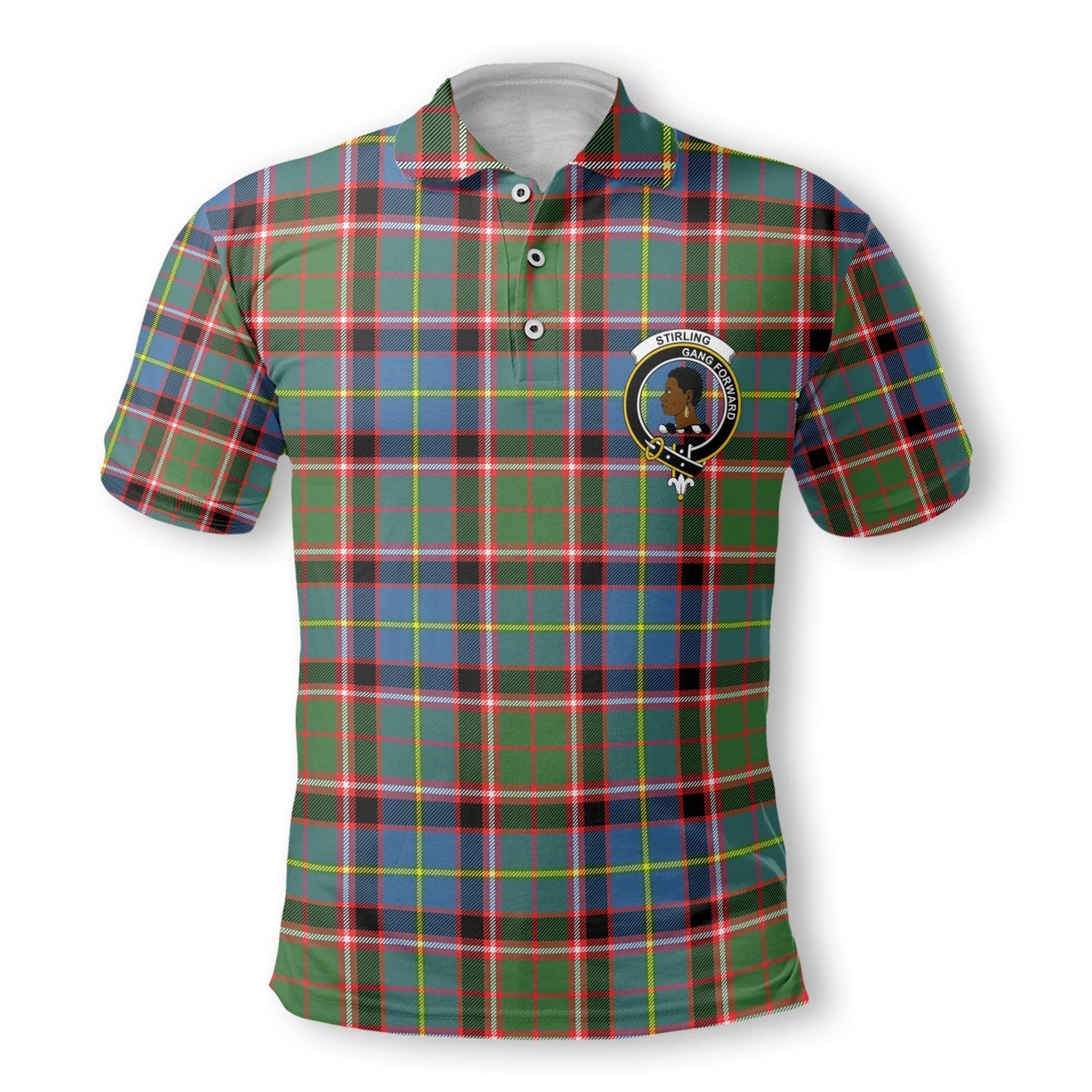 Clan Stirling Of Cadder Present Chief Tartan Golf Tartan Men Polo Shirt Crest And Plaid Basic Style