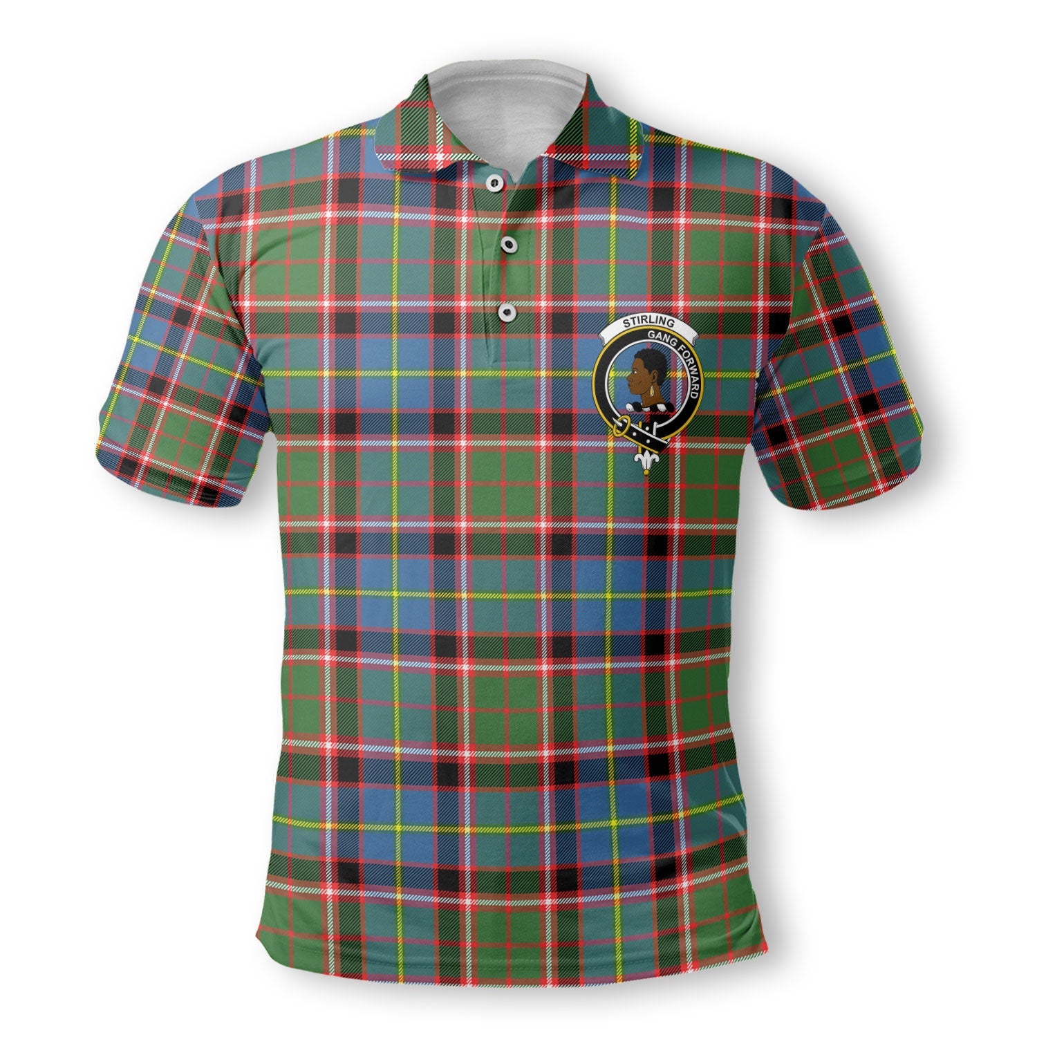 Clan Stirling Of Cadder Present Chief Tartan Golf Men Polo Shirt Crest And Plaid Basic Style