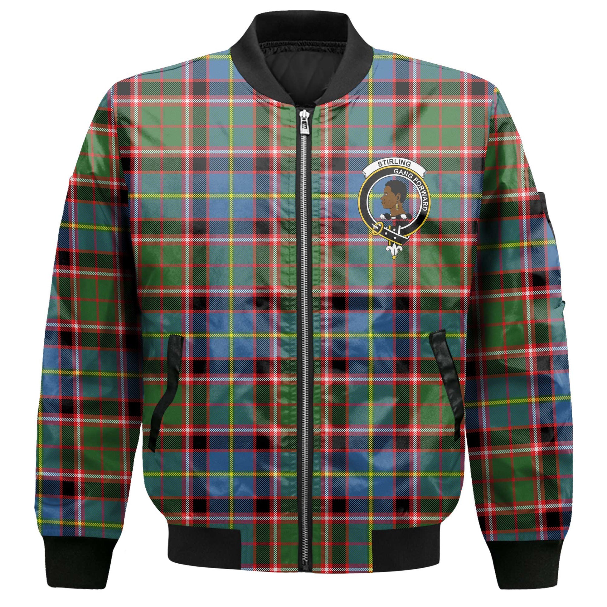 Clan Stirling Of Cadder Present Chief Tartan Men Bomber Jacket Crest And Plaid Basic Style