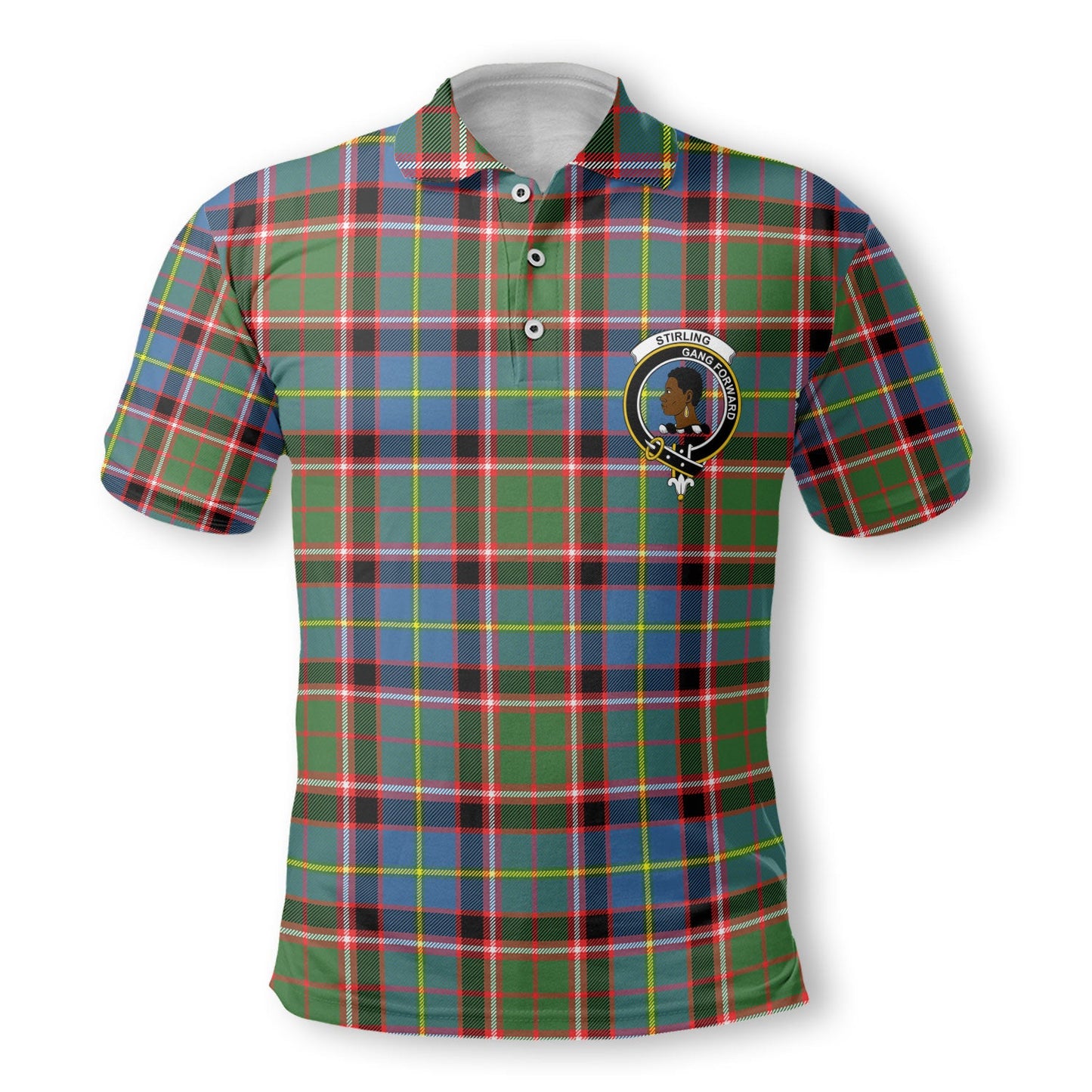 Clan Stirling Of Cadder Present Chief Tartan Men Polo Shirt Crest And Plaid Basic Style