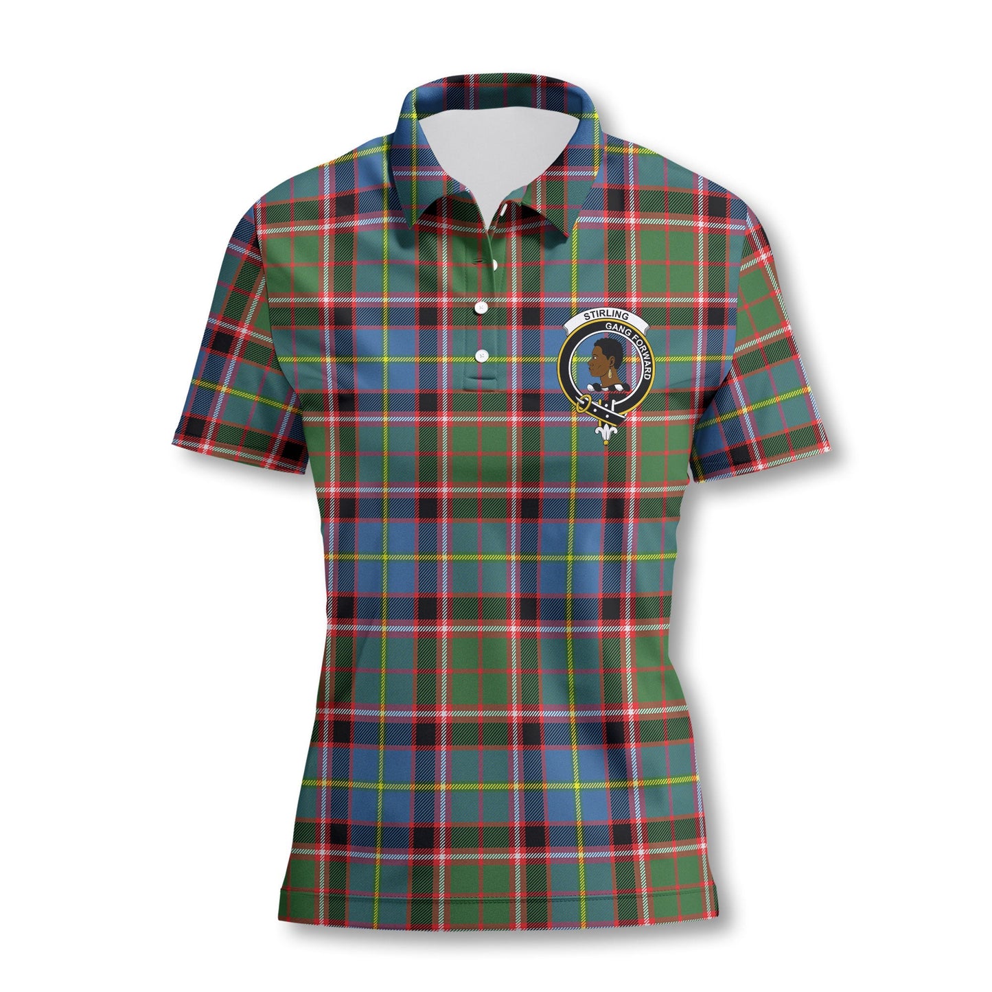 Clan Stirling Of Cadder Present Chief Tartan Women Polo Shirt Crest And Plaid Basic Style