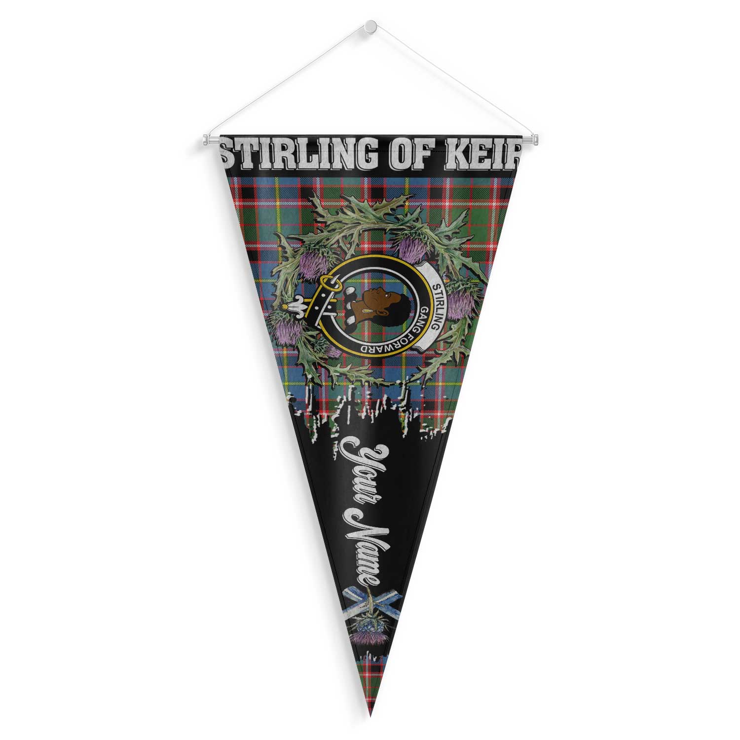 Clan Stirling Of Keir Tartan Felt Pennant Crest And Plaid Basic Style