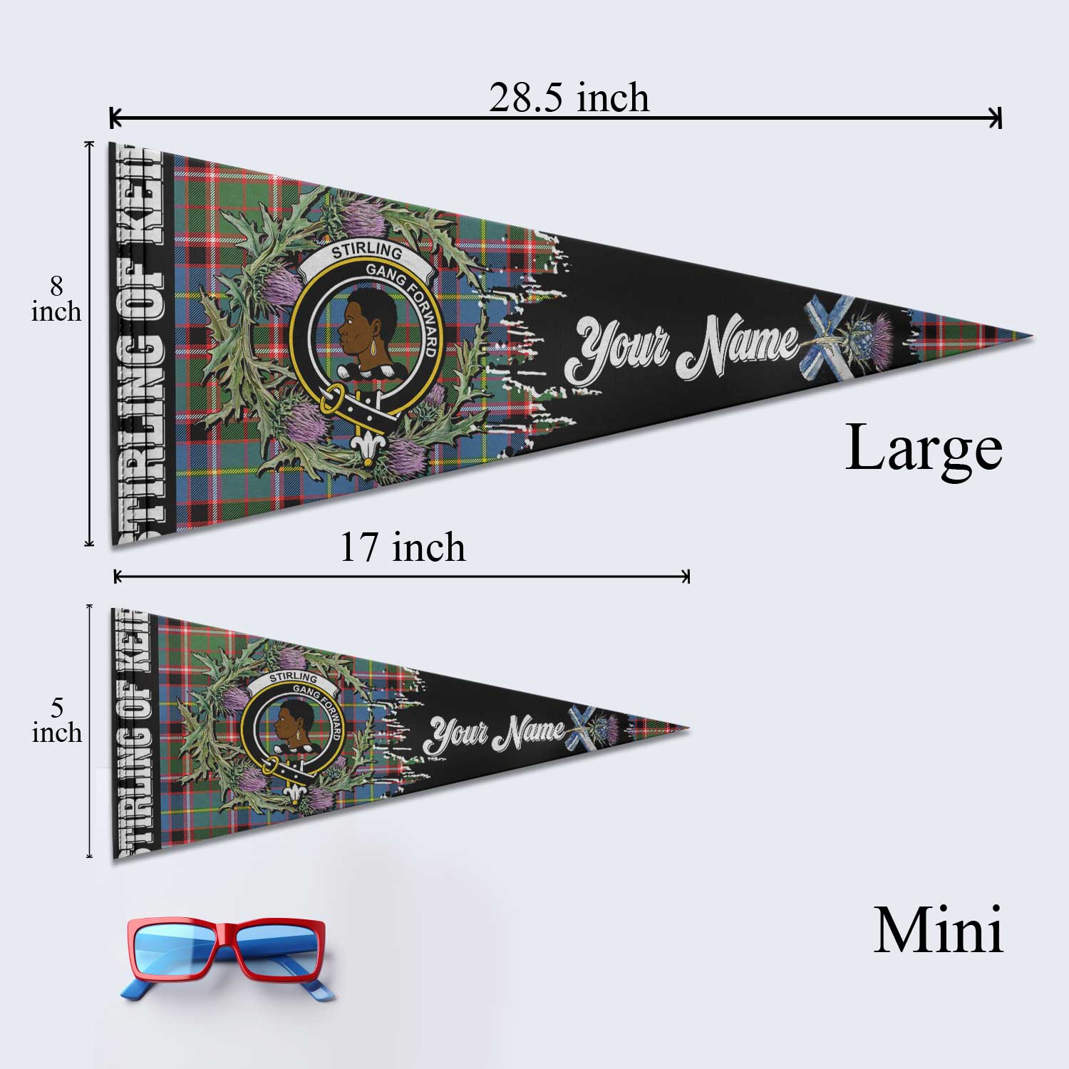 Clan Stirling Of Keir Tartan Felt Pennant Crest And Plaid Basic Style