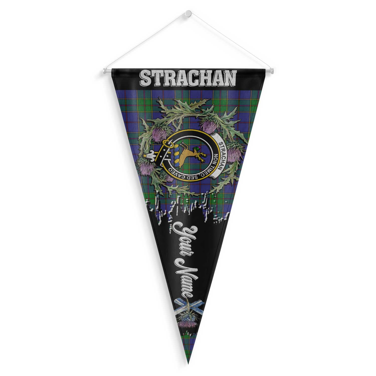 Clan Strachan Tartan Felt Pennant Crest And Plaid Basic Style