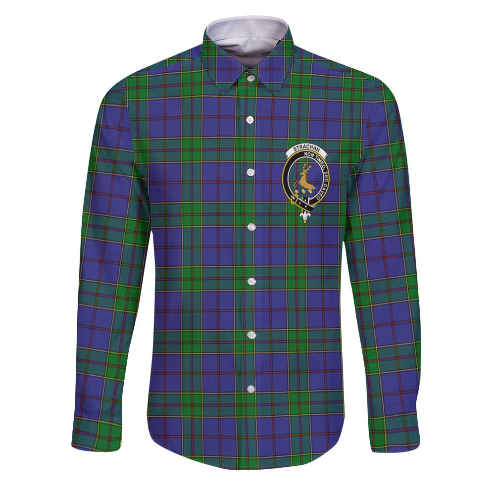 Clan Strachan Tartan Long Sleeve Button Shirt Crest And Plaid Basic Style
