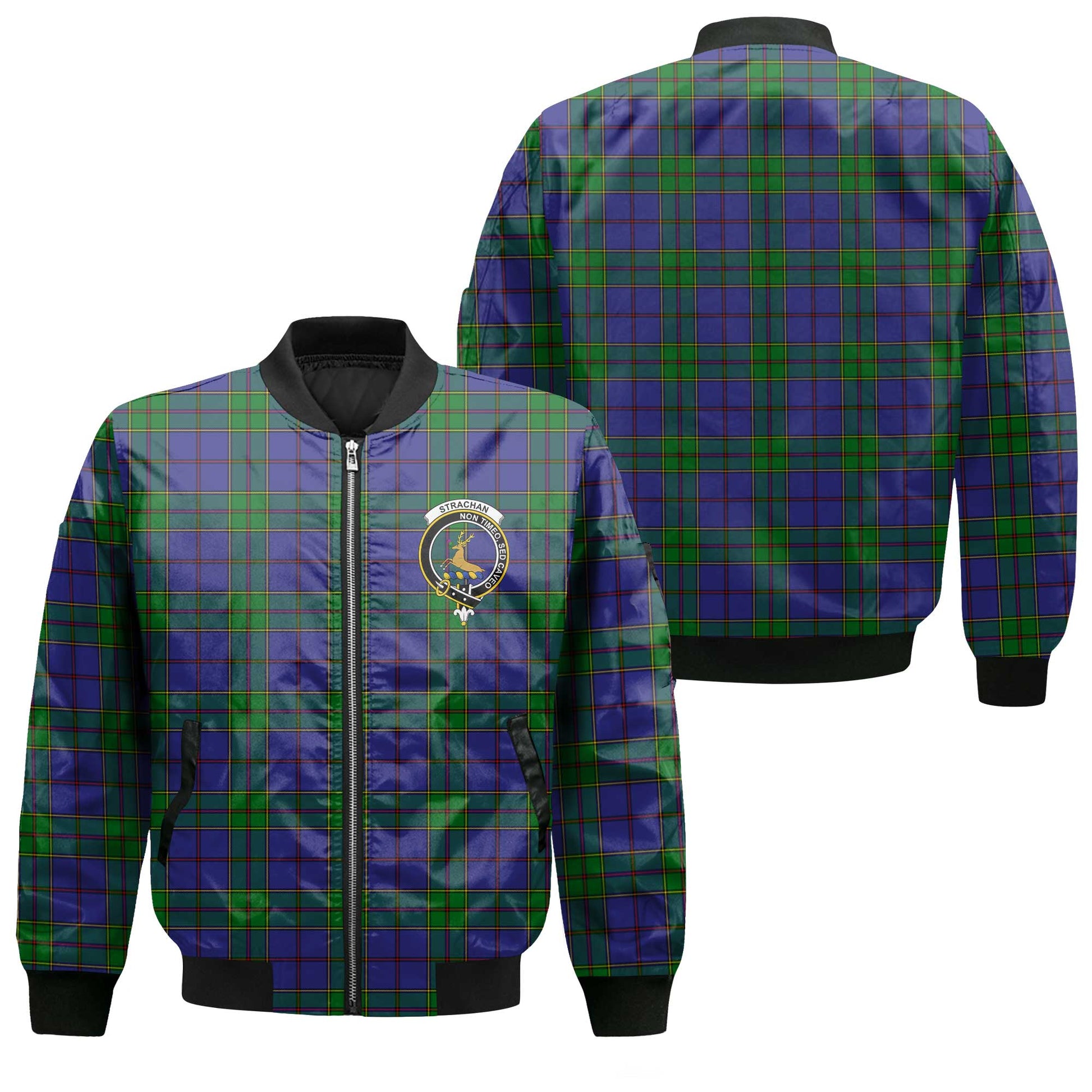 Clan Strachan Tartan Men Bomber Jacket Crest And Plaid Basic Style