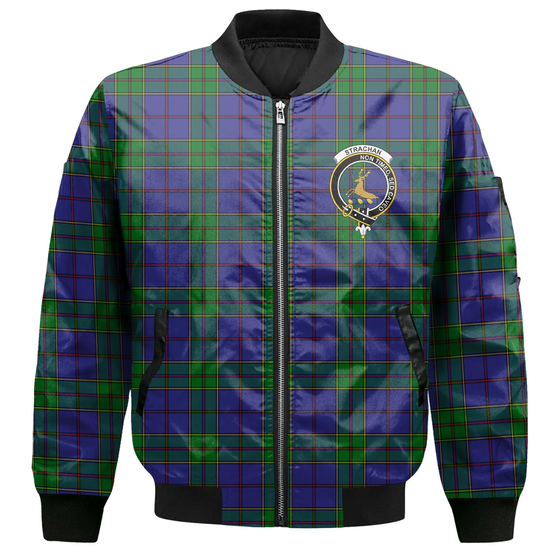 Clan Strachan Tartan Men Bomber Jacket Crest And Plaid Basic Style