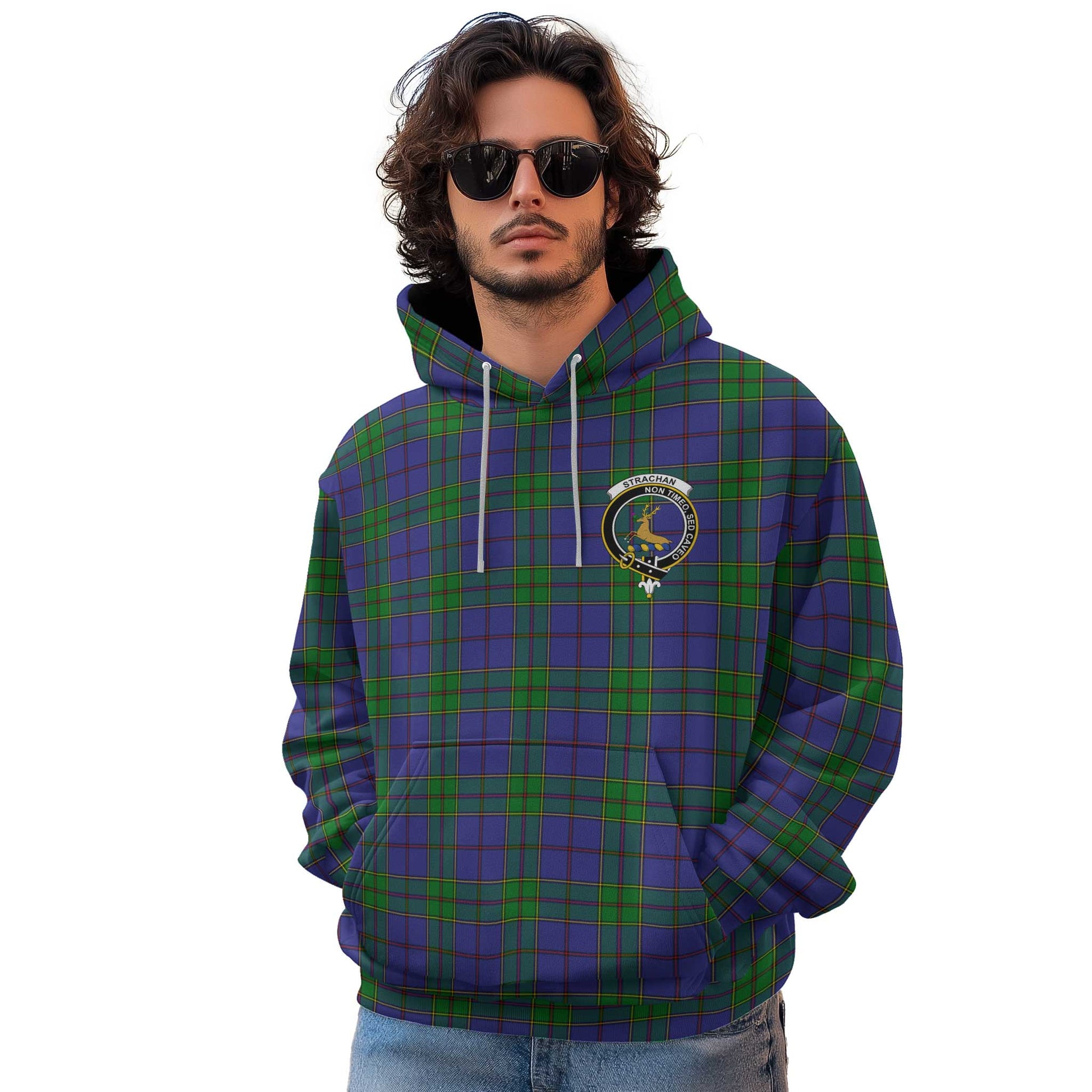 Clan Strachan Tartan Men Hoodie Crest And Plaid Basic Style