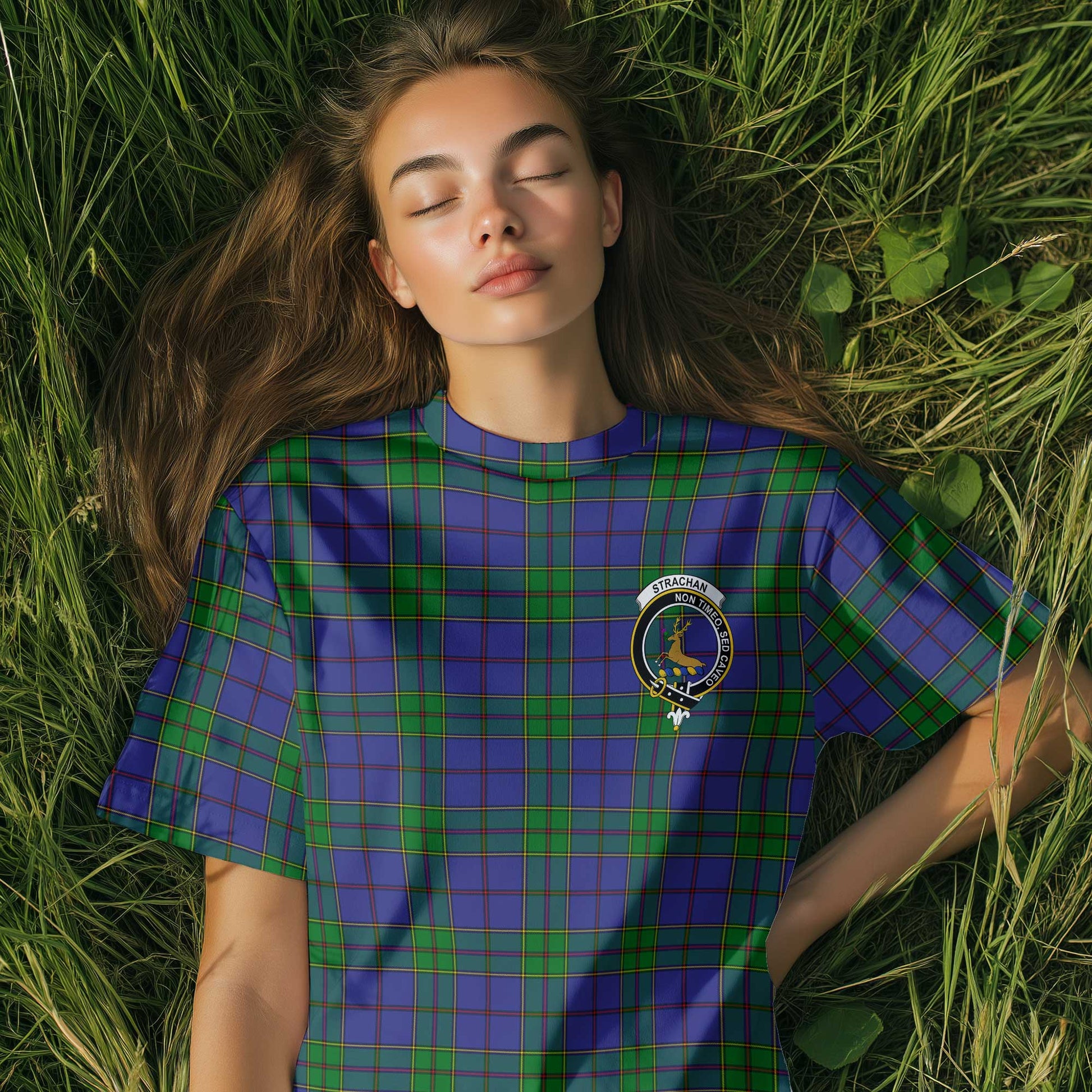 Clan Strachan Tartan Women T Shirt Crest And Plaid Basic Style