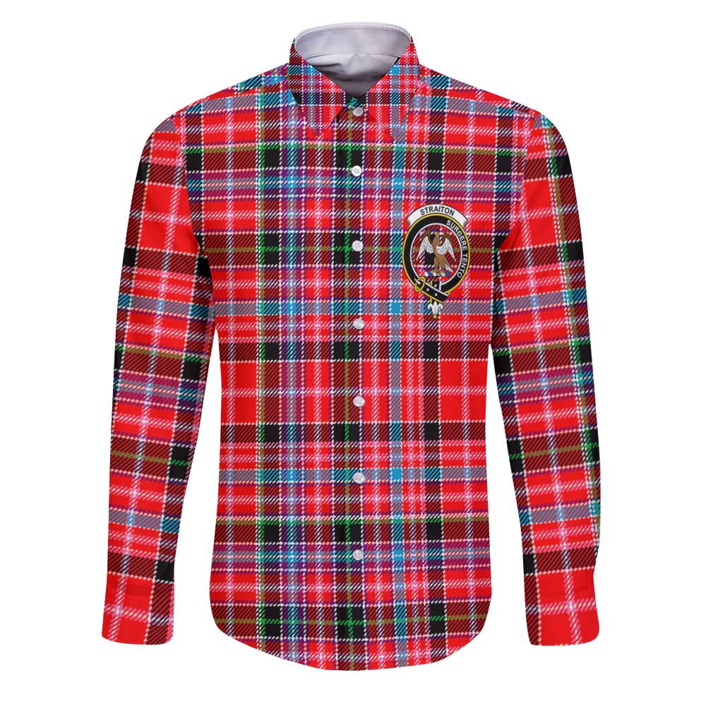 Clan Straiton Tartan Long Sleeve Button Shirt Crest And Plaid Basic Style