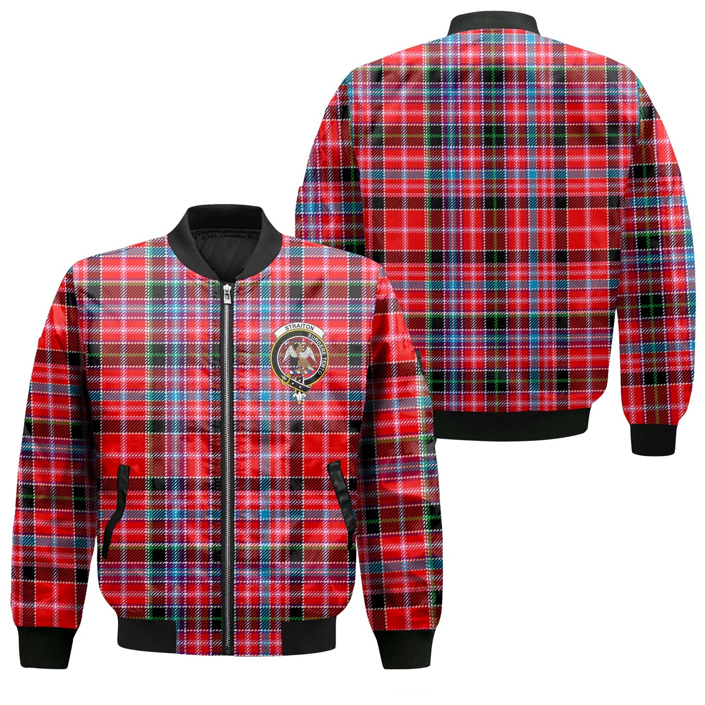 Clan Straiton Tartan Men Bomber Jacket Crest And Plaid Basic Style