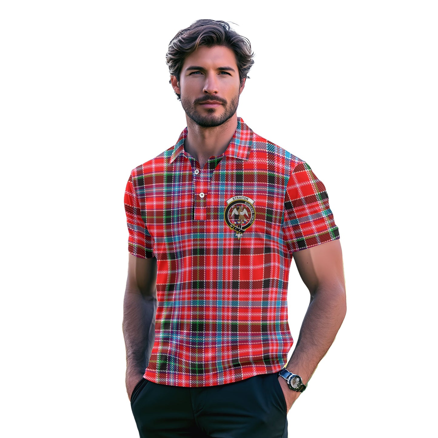 Clan Straiton Tartan Men Polo Shirt Crest And Plaid Basic Style