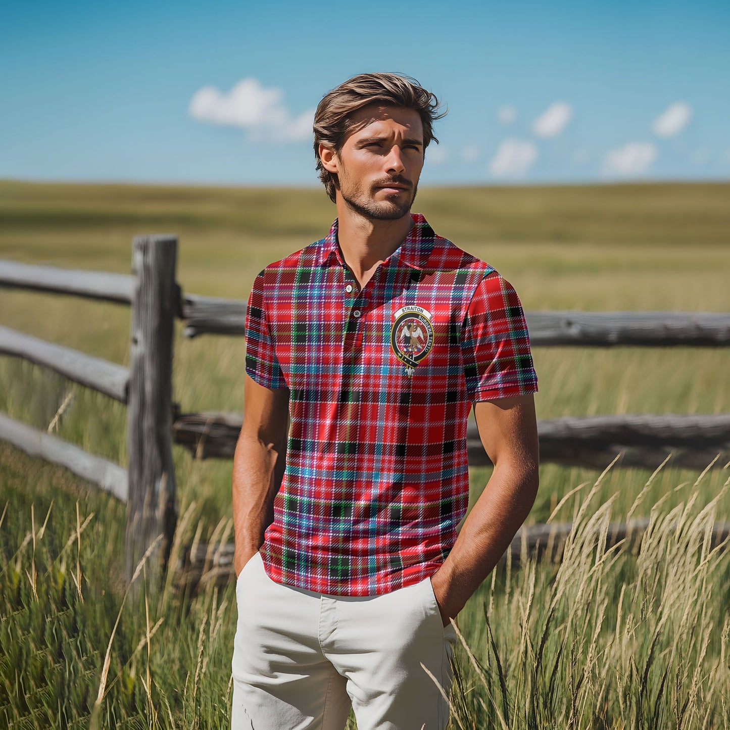 Clan Straiton Tartan Men Polo Shirt Crest And Plaid Basic Style