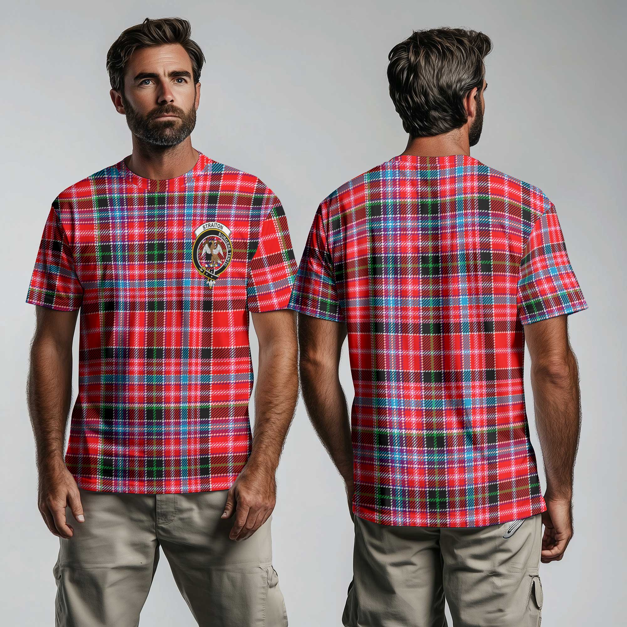 Clan Straiton Tartan Men T Shirt Crest And Plaid Basic Style