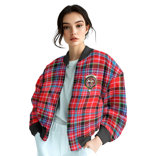 Clan Straiton Tartan Women Bomber Jacket Crest And Plaid Basic Style