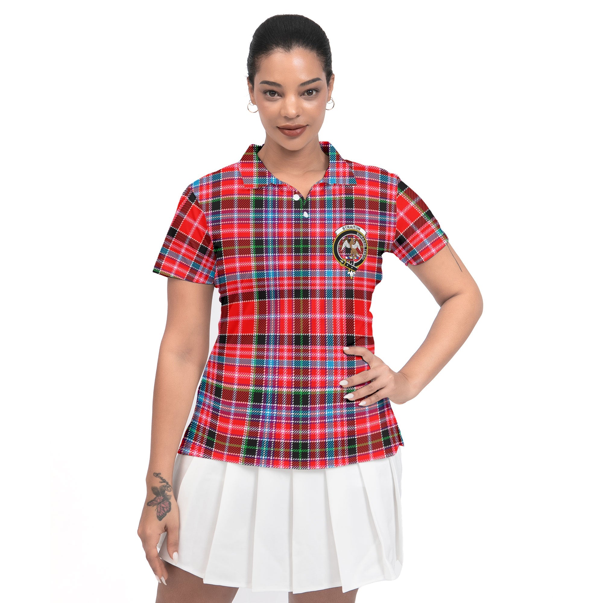 Clan Straiton Tartan Women Polo Shirt Crest And Plaid Basic Style