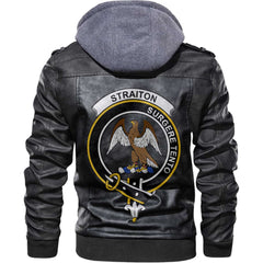 Clan Straiton Tartan Zip Leather Jacket Crest And Plaid Basic Style