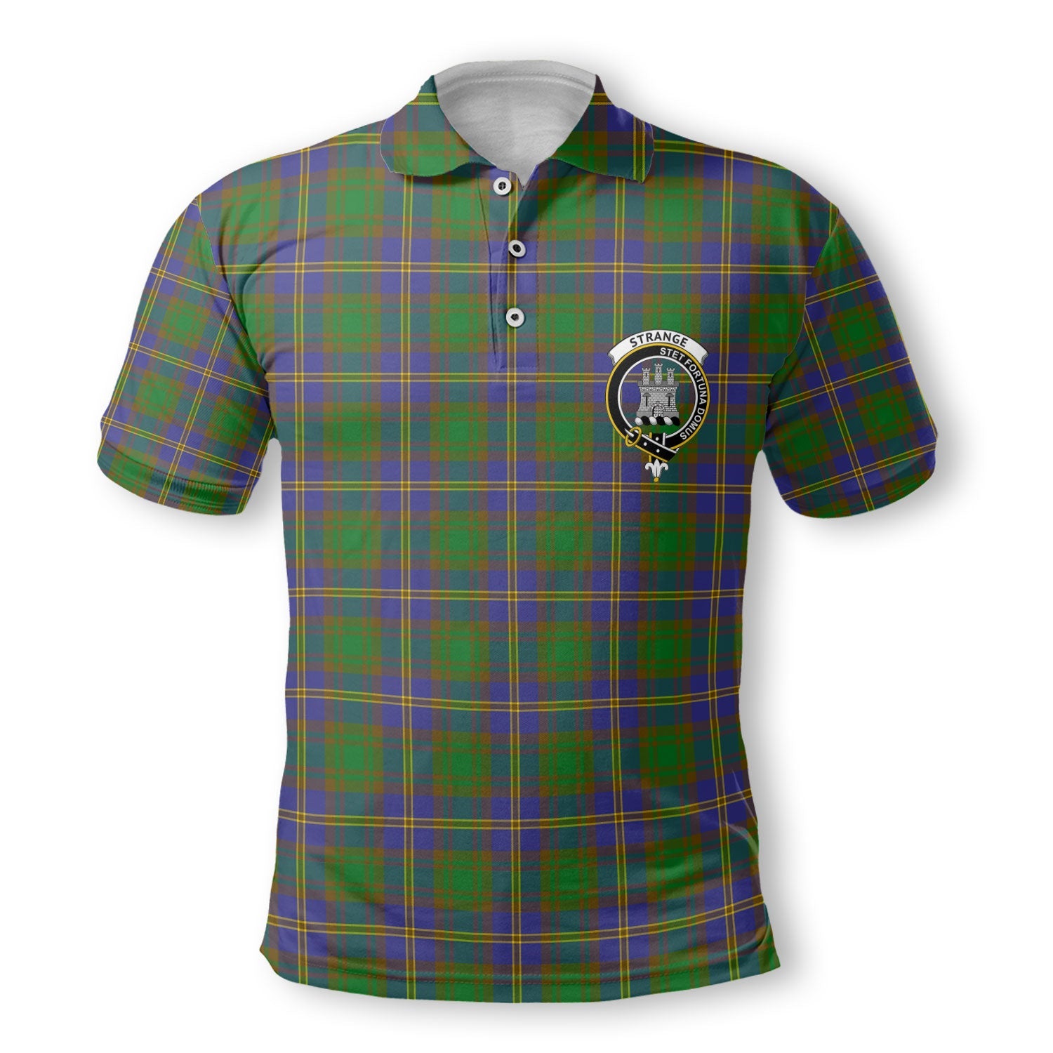 Clan Strange Tartan Golf Men Polo Shirt Crest And Plaid Basic Style