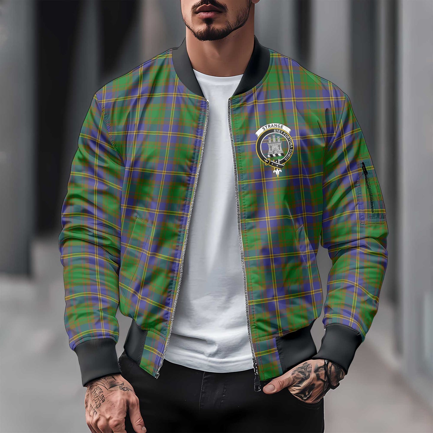 Clan Strange Tartan Men Bomber Jacket Crest And Plaid Basic Style