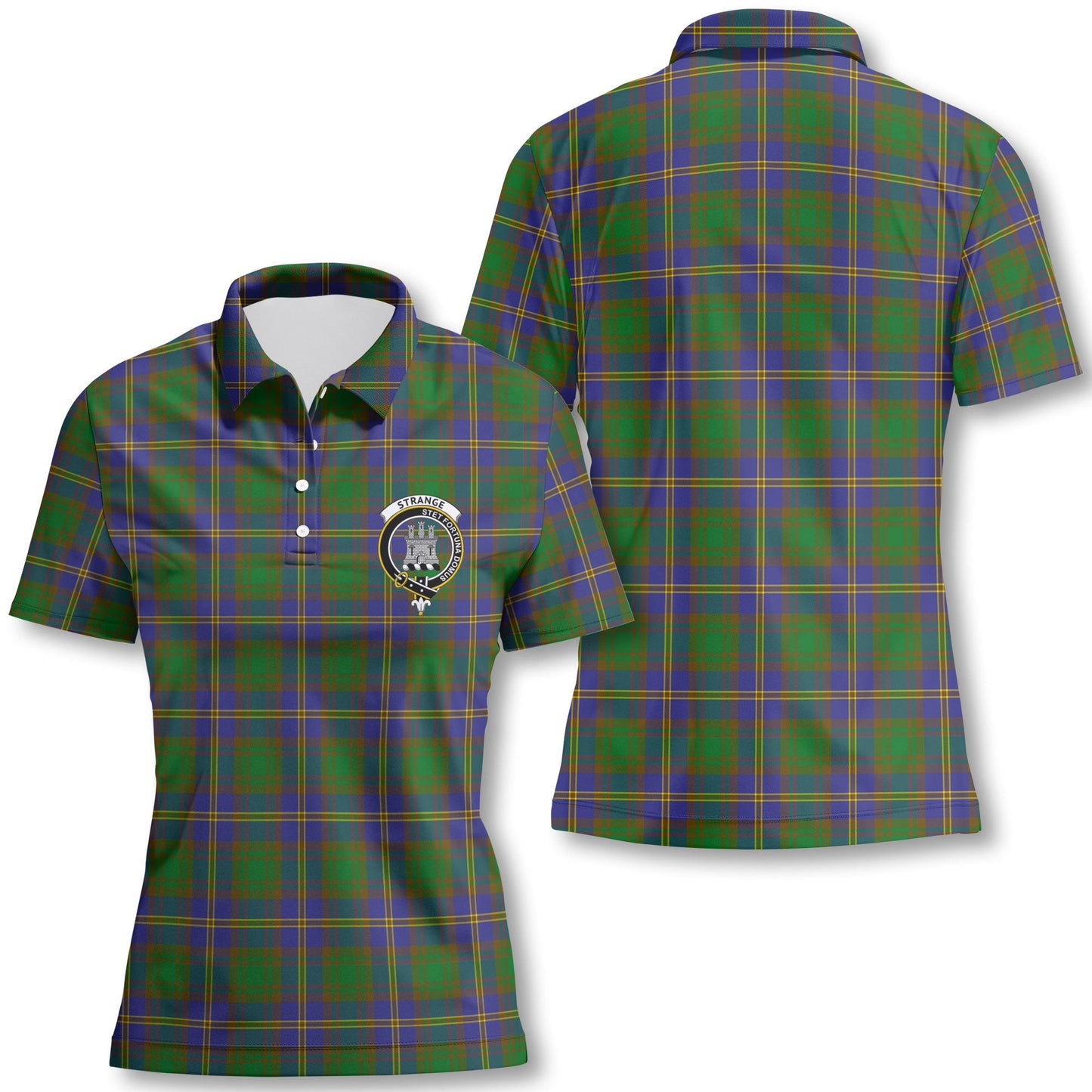 Clan Strange Tartan Women Polo Shirt Crest And Plaid Basic Style