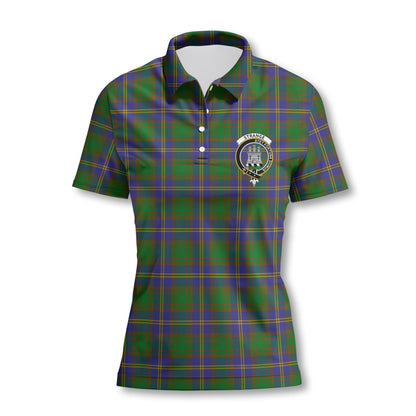 Clan Strange Tartan Women Polo Shirt Crest And Plaid Basic Style