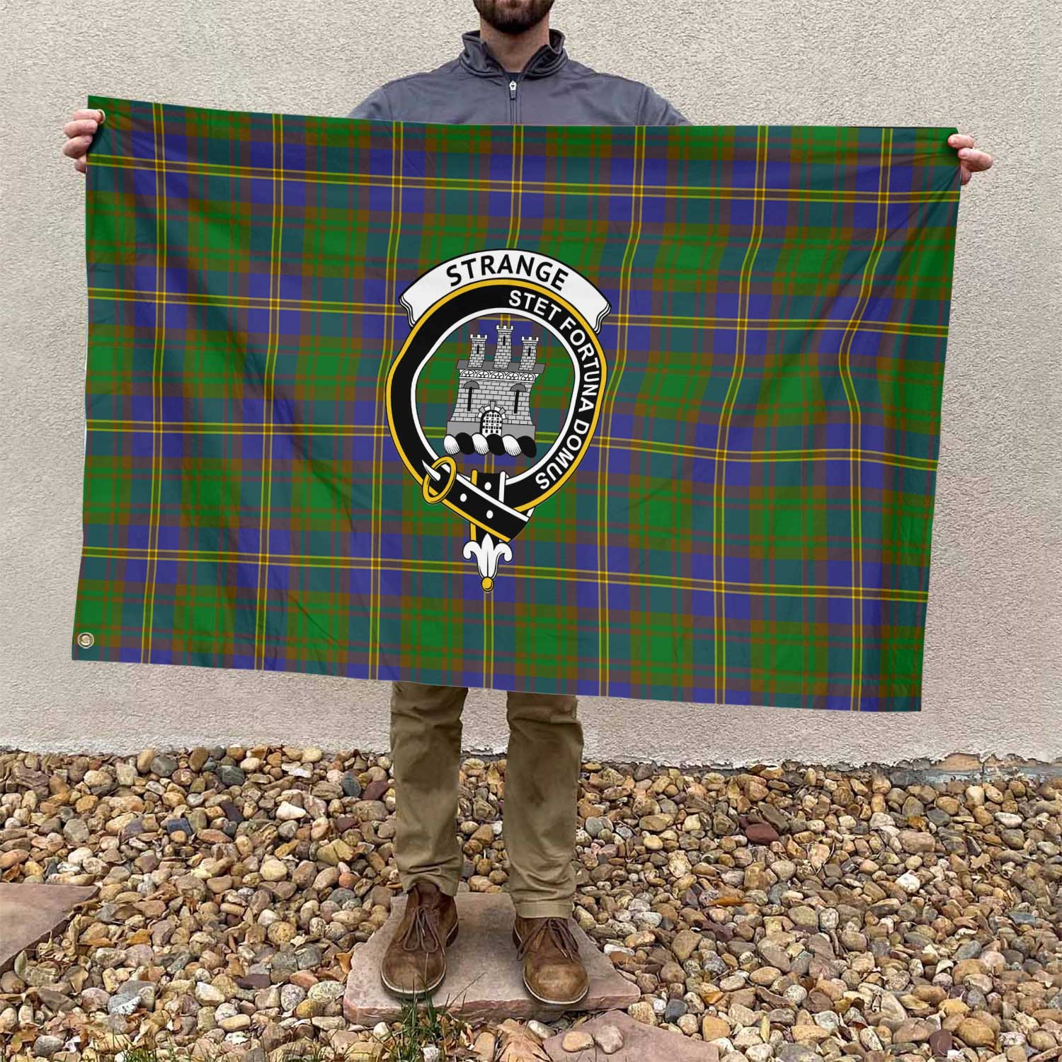 Clan Strange Or Strang Tartan Flag Crest And Plaid Basic Style