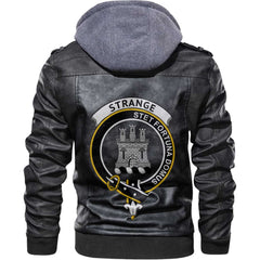 Clan Strange Or Strang Tartan Zip Leather Jacket Crest And Plaid Basic Style