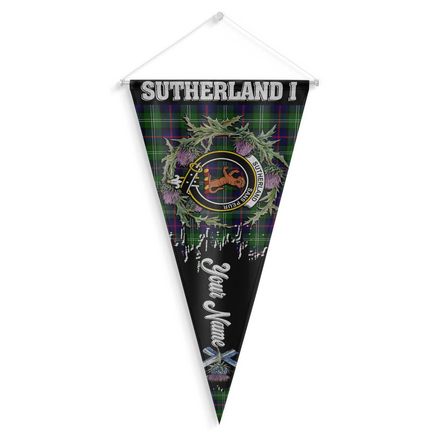 Clan Sutherland I Tartan Felt Pennant Crest And Plaid Basic Style
