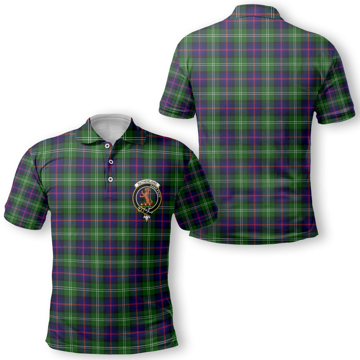 Clan Sutherland I Tartan Golf Tartan Men Polo Shirt Crest And Plaid Basic Style