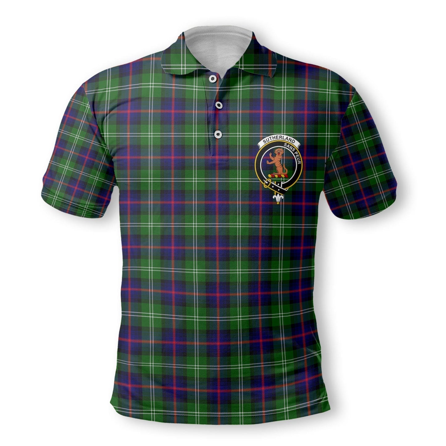 Clan Sutherland I Tartan Golf Tartan Men Polo Shirt Crest And Plaid Basic Style