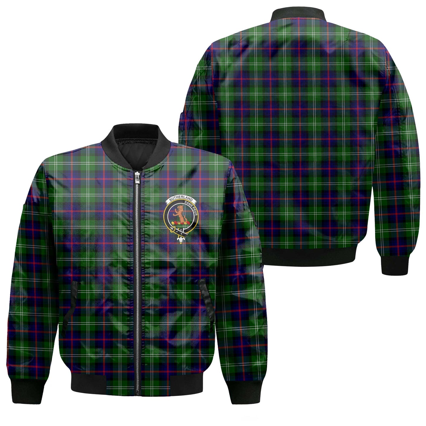 Clan Sutherland Ii Tartan Men Bomber Jacket Crest And Plaid Basic Style