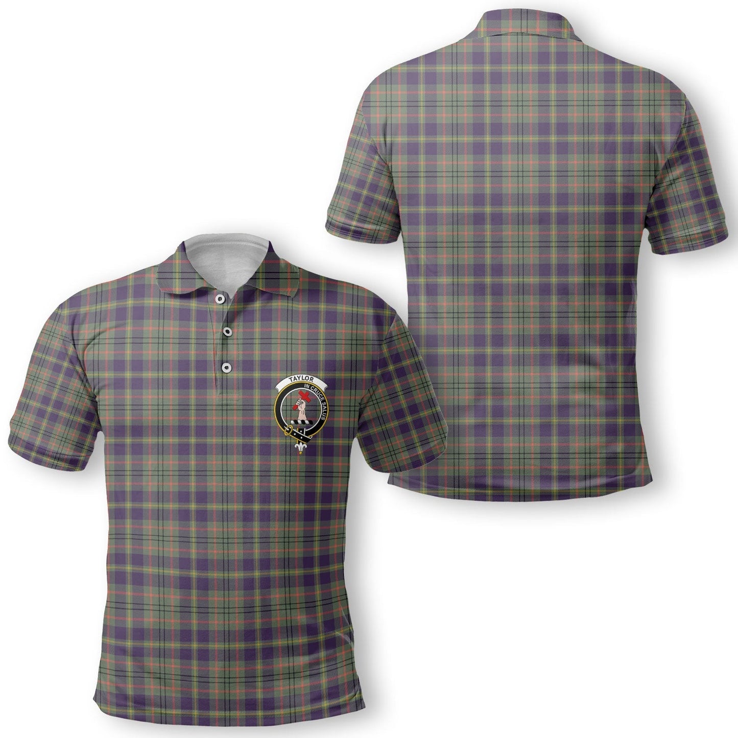 Clan Taylor Tartan Golf Tartan Men Polo Shirt Crest And Plaid Basic Style