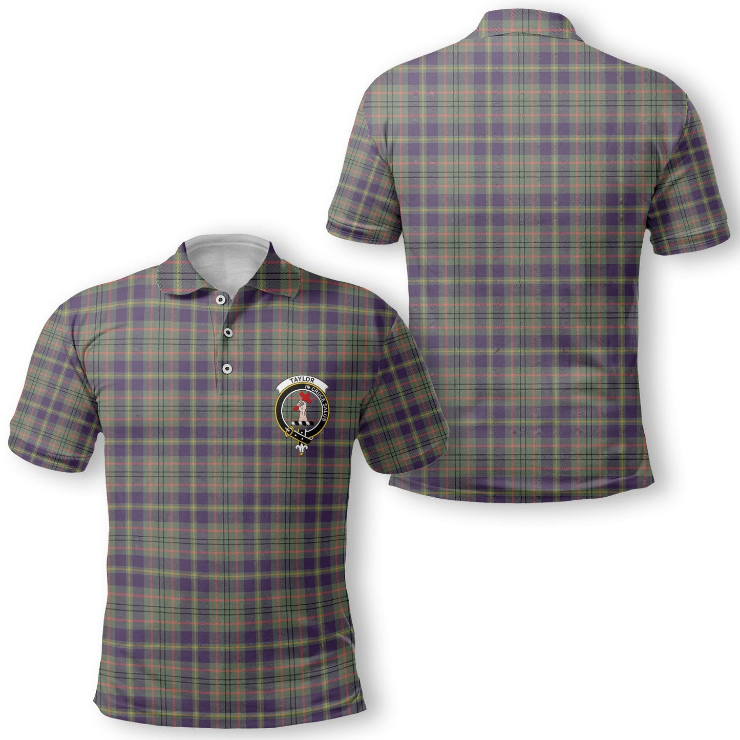 Clan Taylor Tartan Golf Men Polo Shirt Crest And Plaid Basic Style