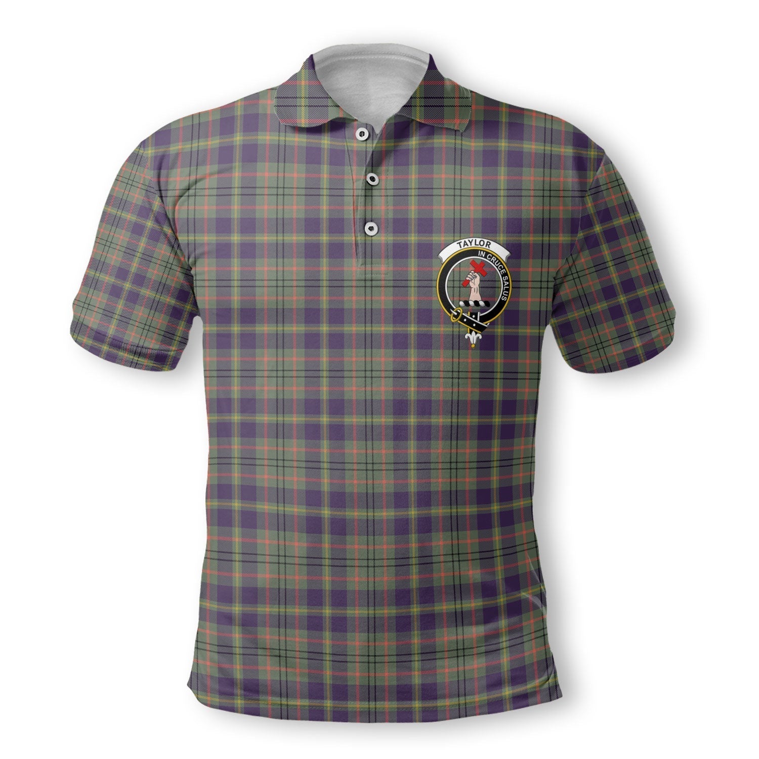 Clan Taylor Tartan Golf Tartan Men Polo Shirt Crest And Plaid Basic Style