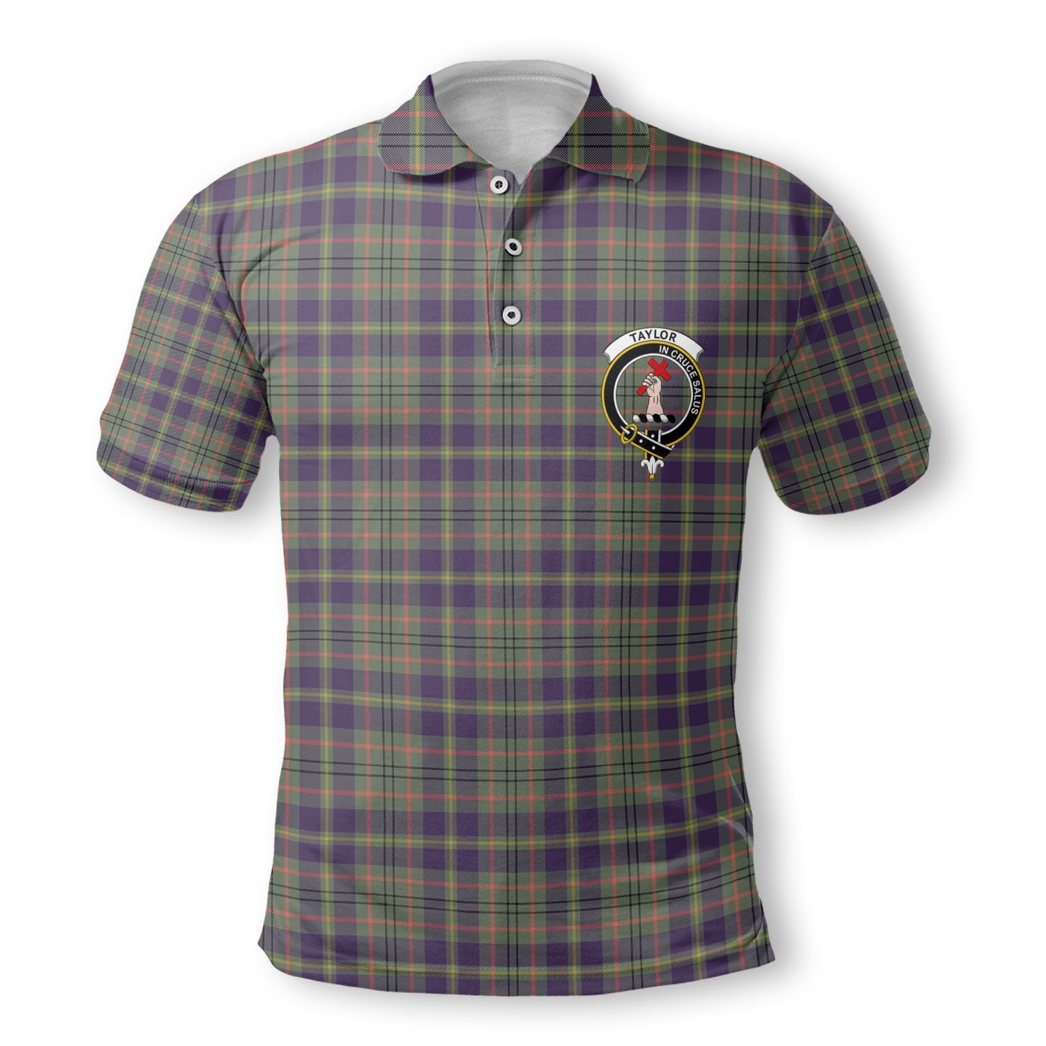 Clan Taylor Tartan Men Polo Shirt Crest And Plaid Basic Style