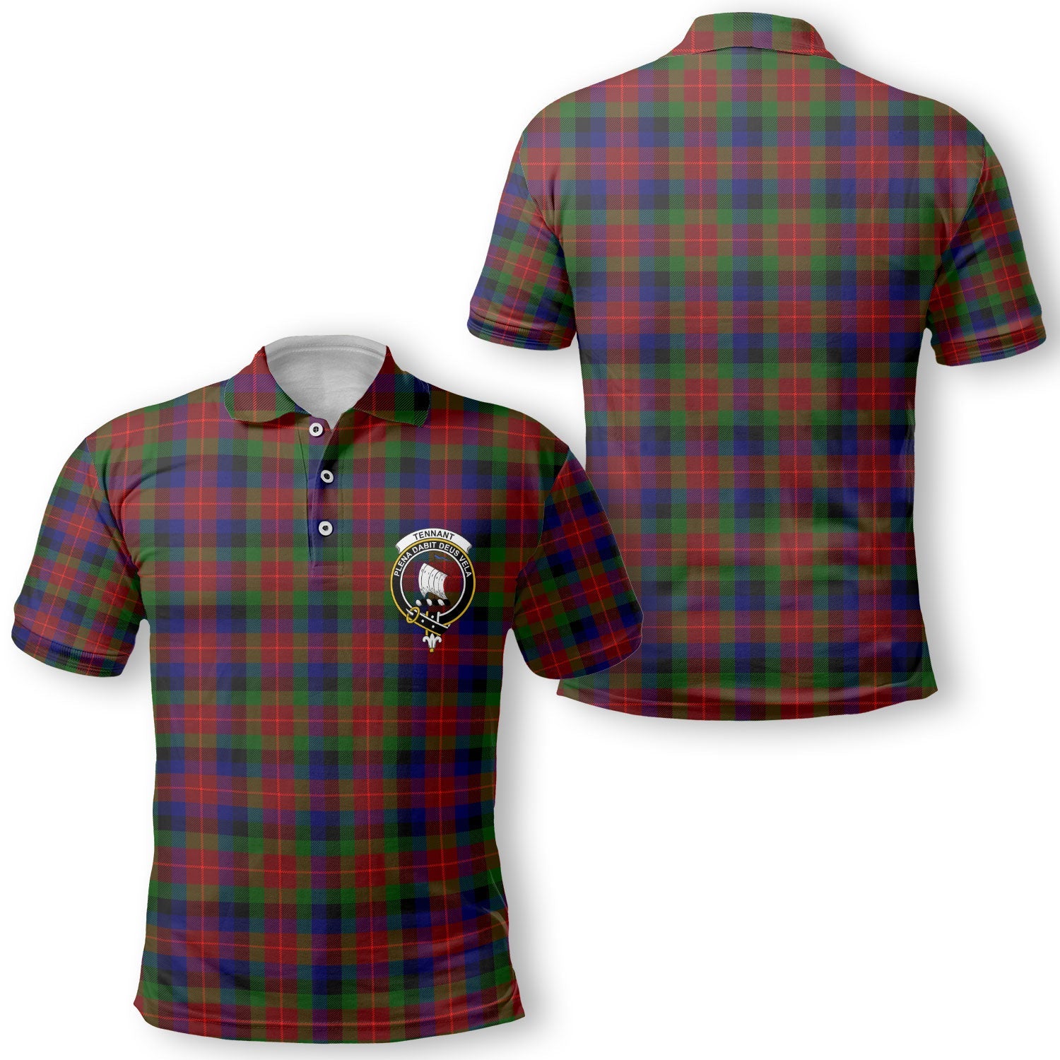 Clan Tennant Tartan Men Polo Shirt Crest And Plaid Basic Style
