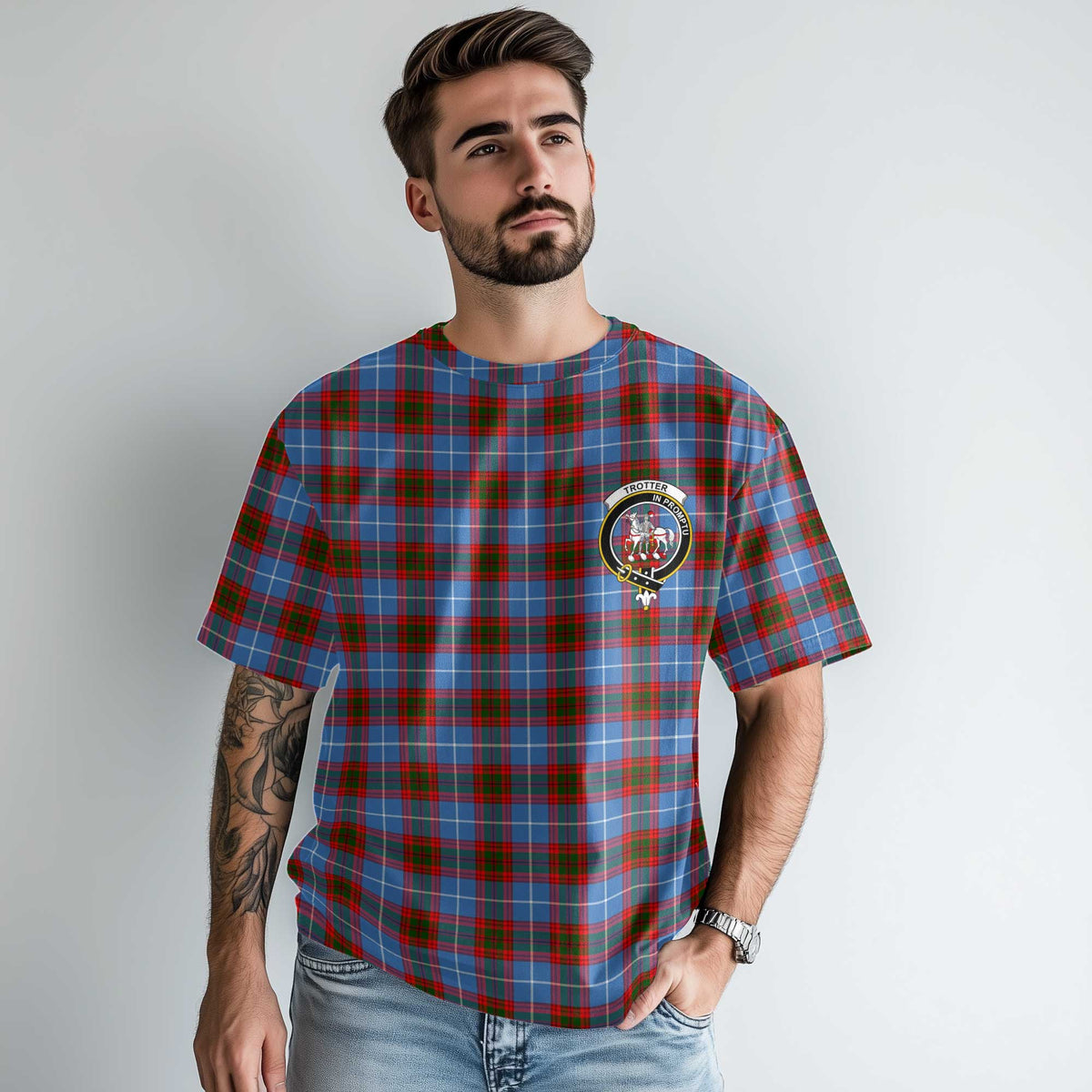 Clan Trotter Tartan Men T Shirt Crest And Plaid Basic Style