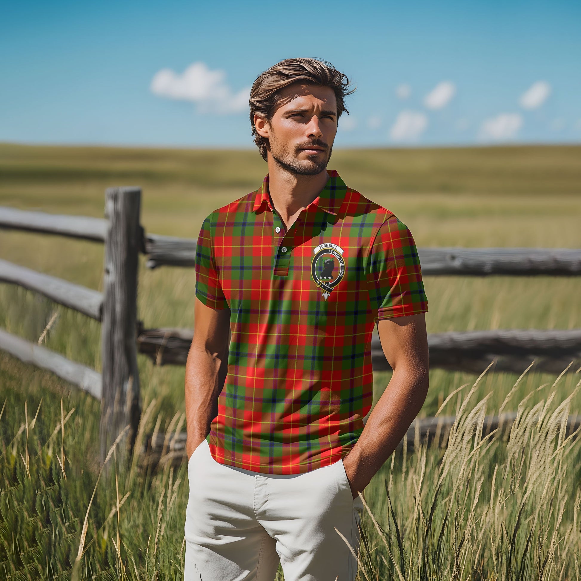 Clan Turnbull Tartan Golf Tartan Men Polo Shirt Crest And Plaid Basic Style