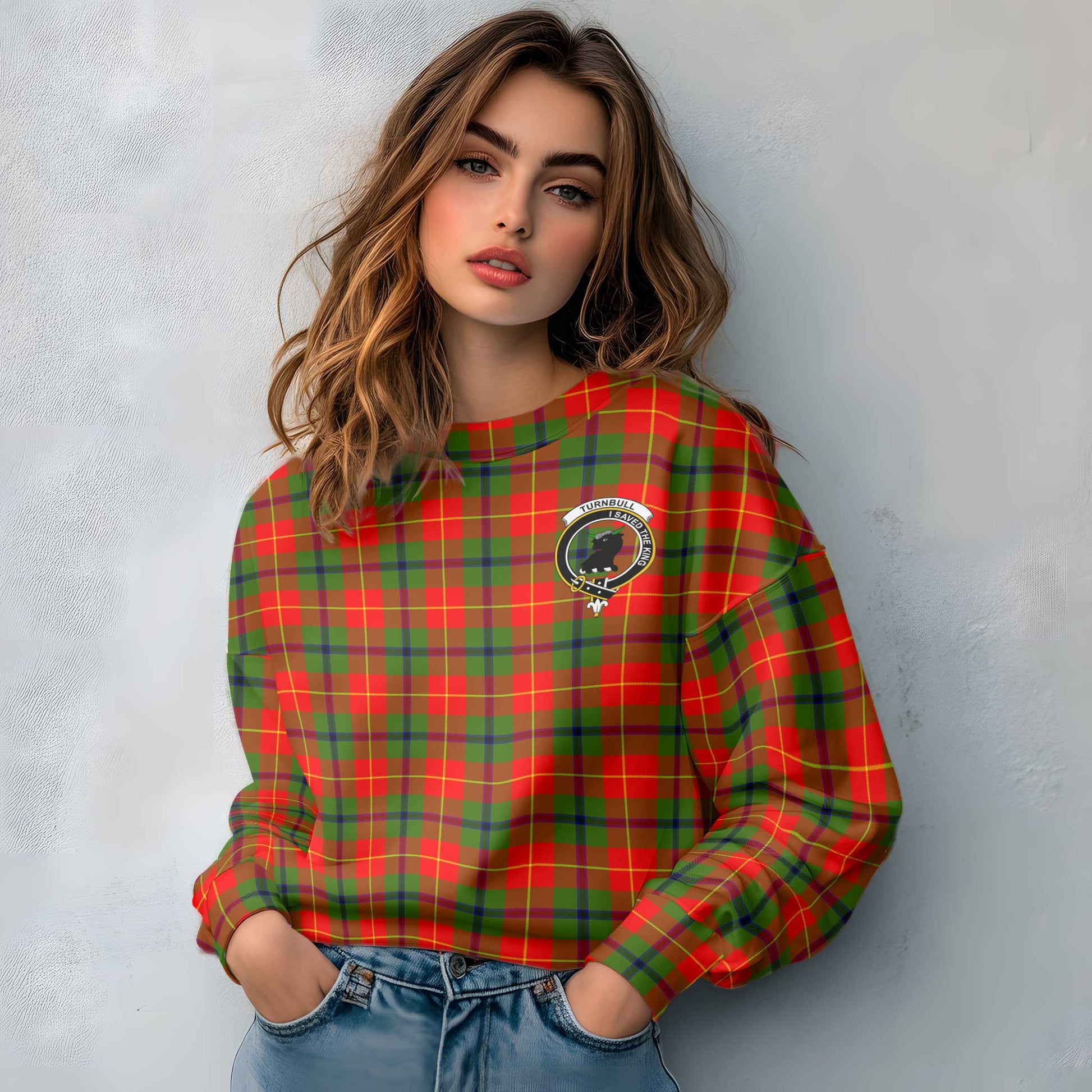 Clan Turnbull Tartan Women Sweatshirt Crest And Plaid Basic Style