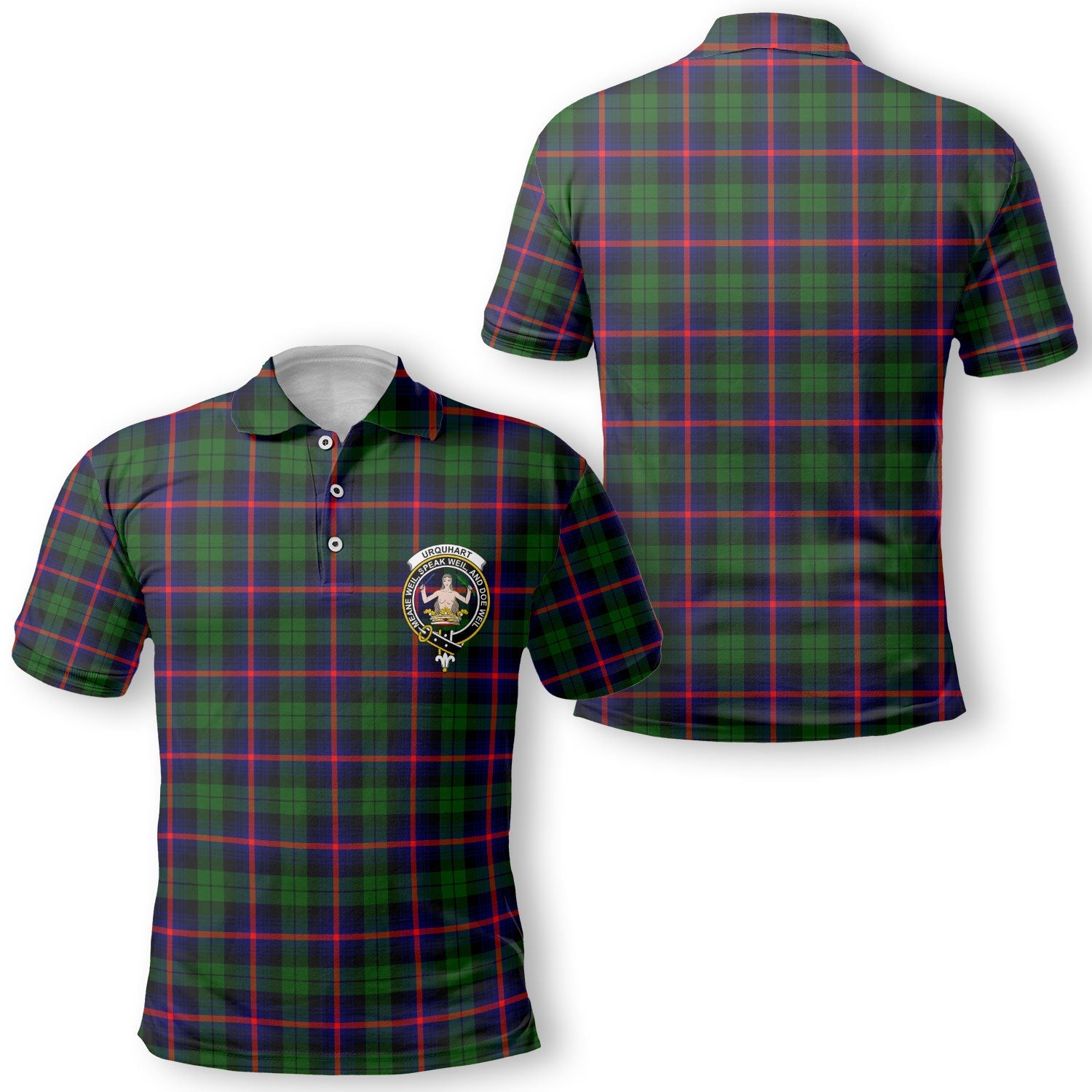 Clan Urquhart Tartan Men Polo Shirt Crest And Plaid Basic Style