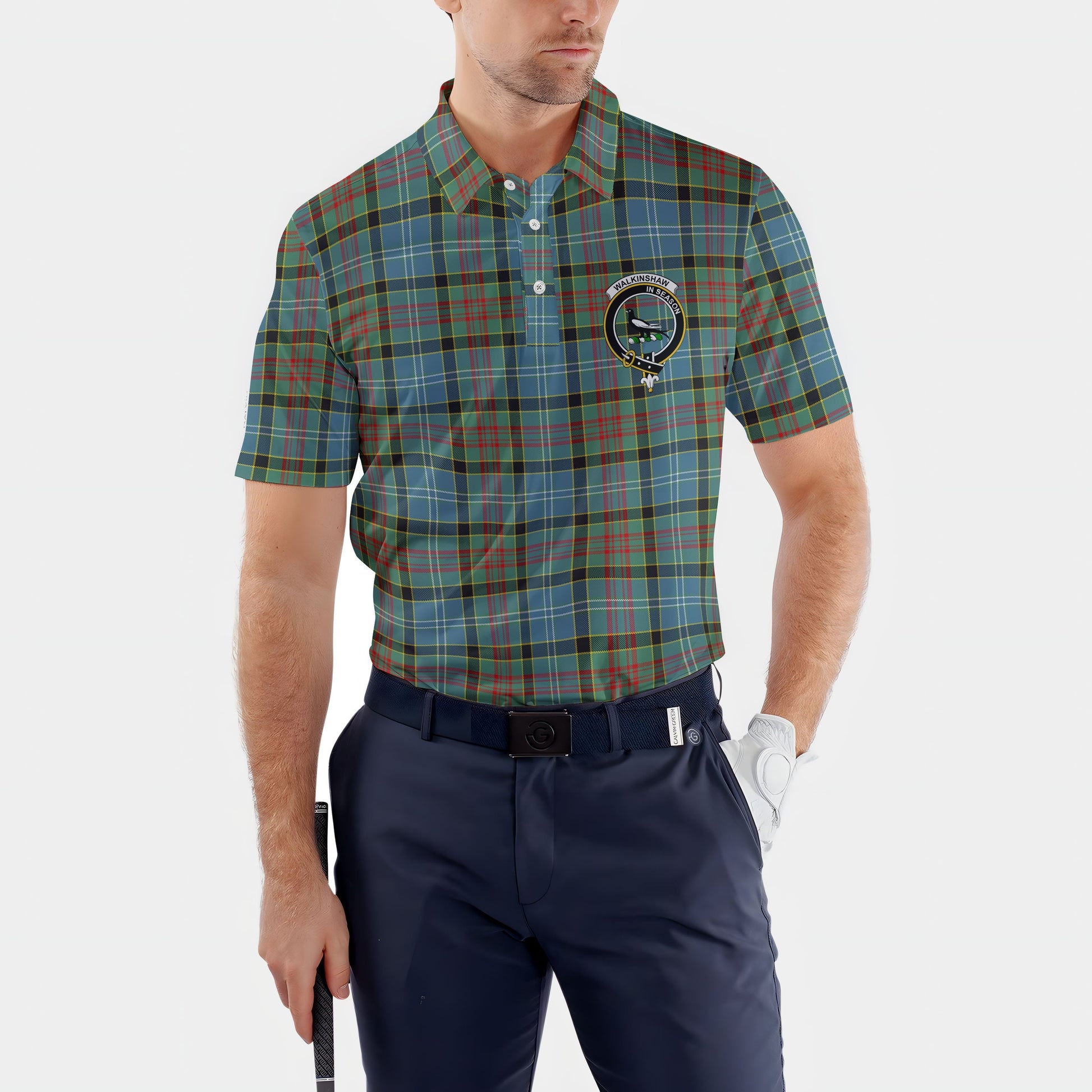 Clan Walkinshaw Tartan Golf Tartan Men Polo Shirt Crest And Plaid Basic Style