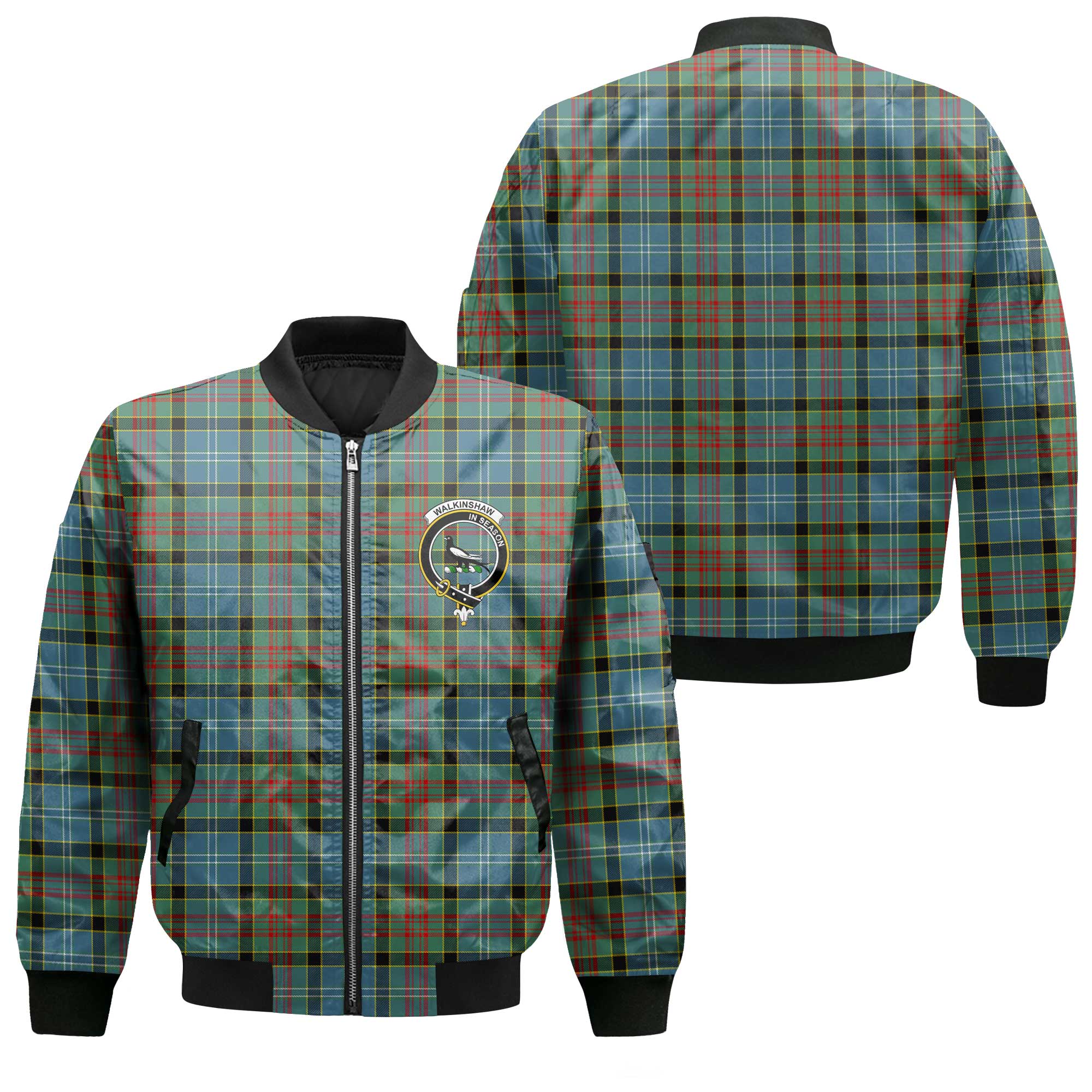 Clan Walkinshaw Tartan Men Bomber Jacket Crest And Plaid Basic Style