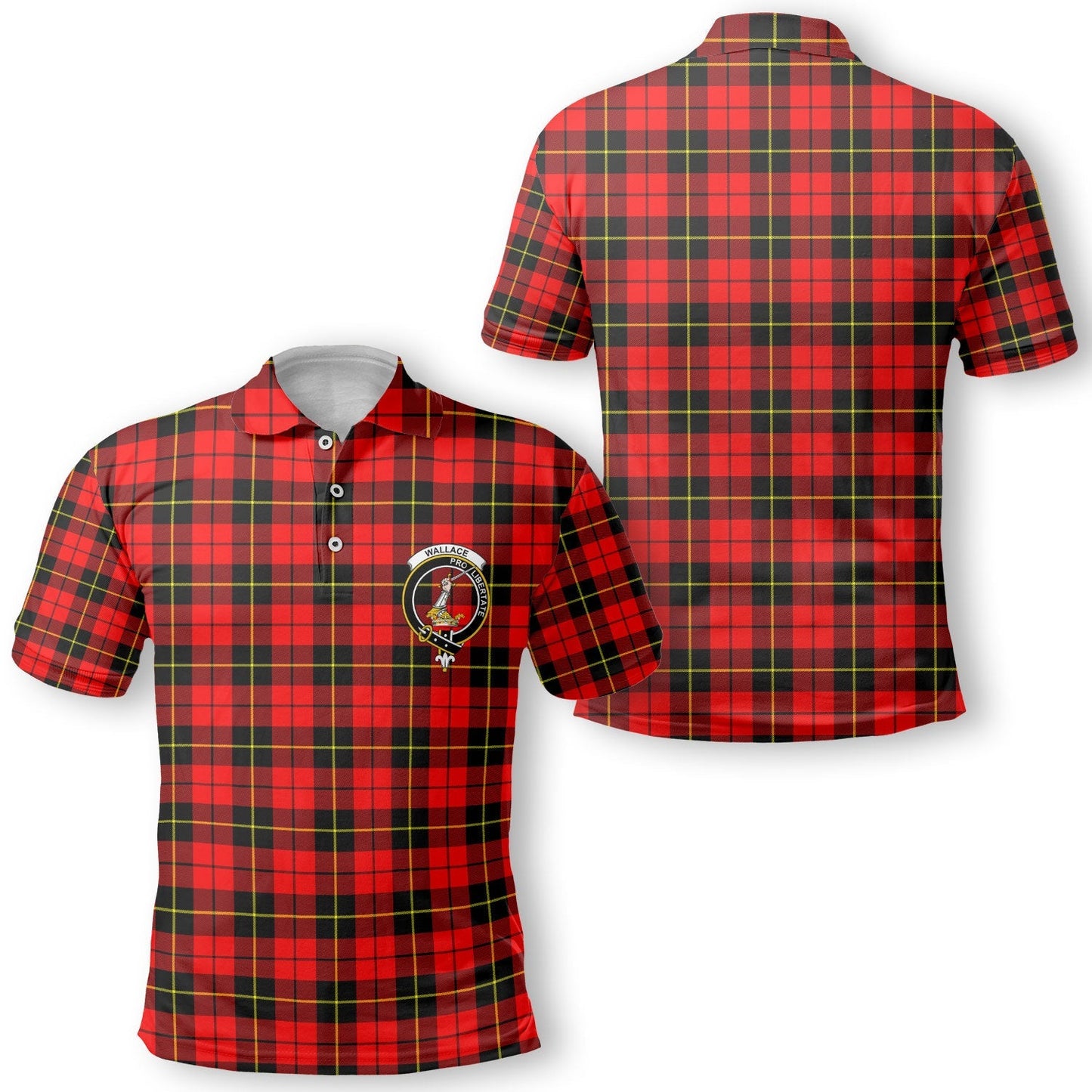 Clan Wallace Tartan Golf Tartan Men Polo Shirt Crest And Plaid Basic Style