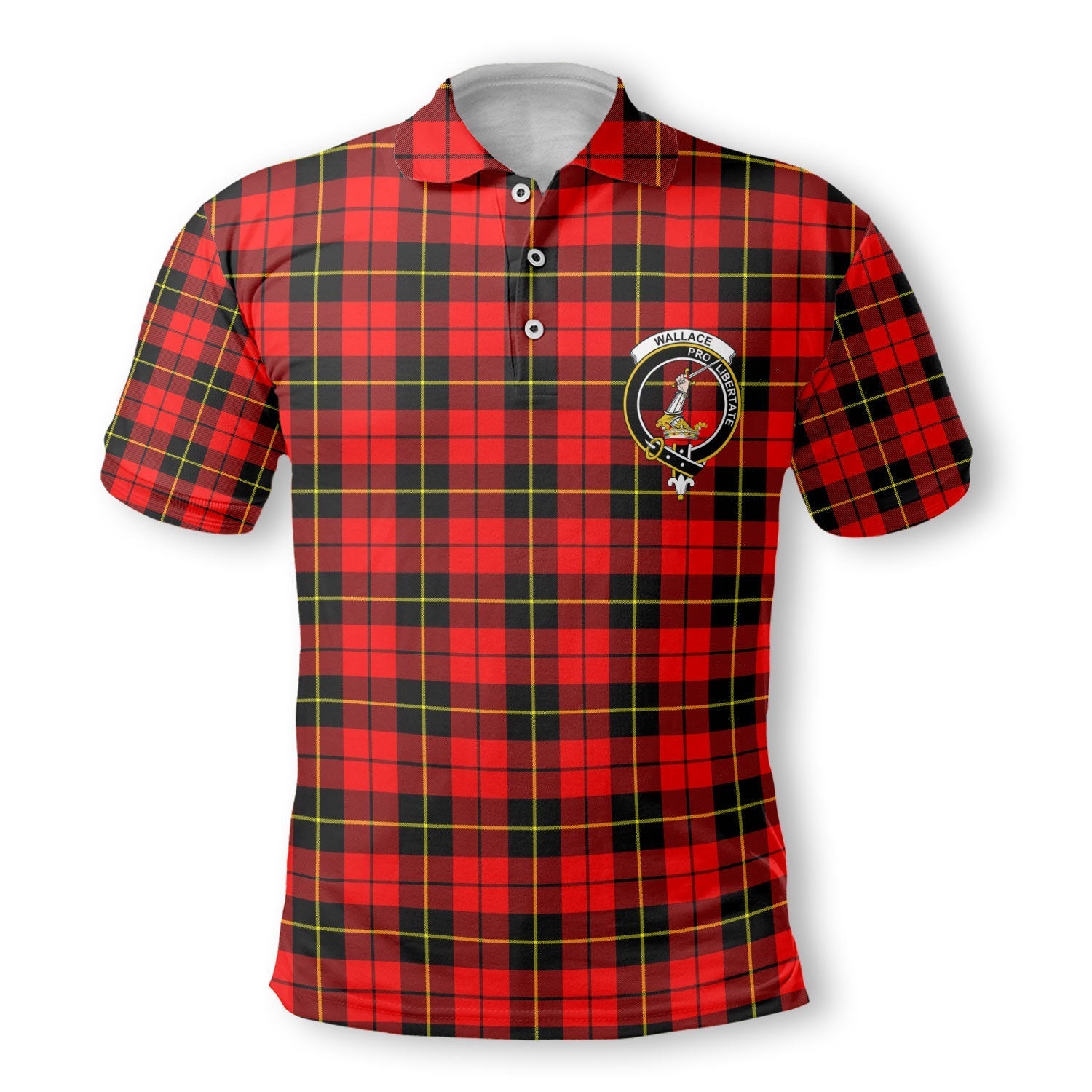 Clan Wallace Tartan Golf Tartan Men Polo Shirt Crest And Plaid Basic Style