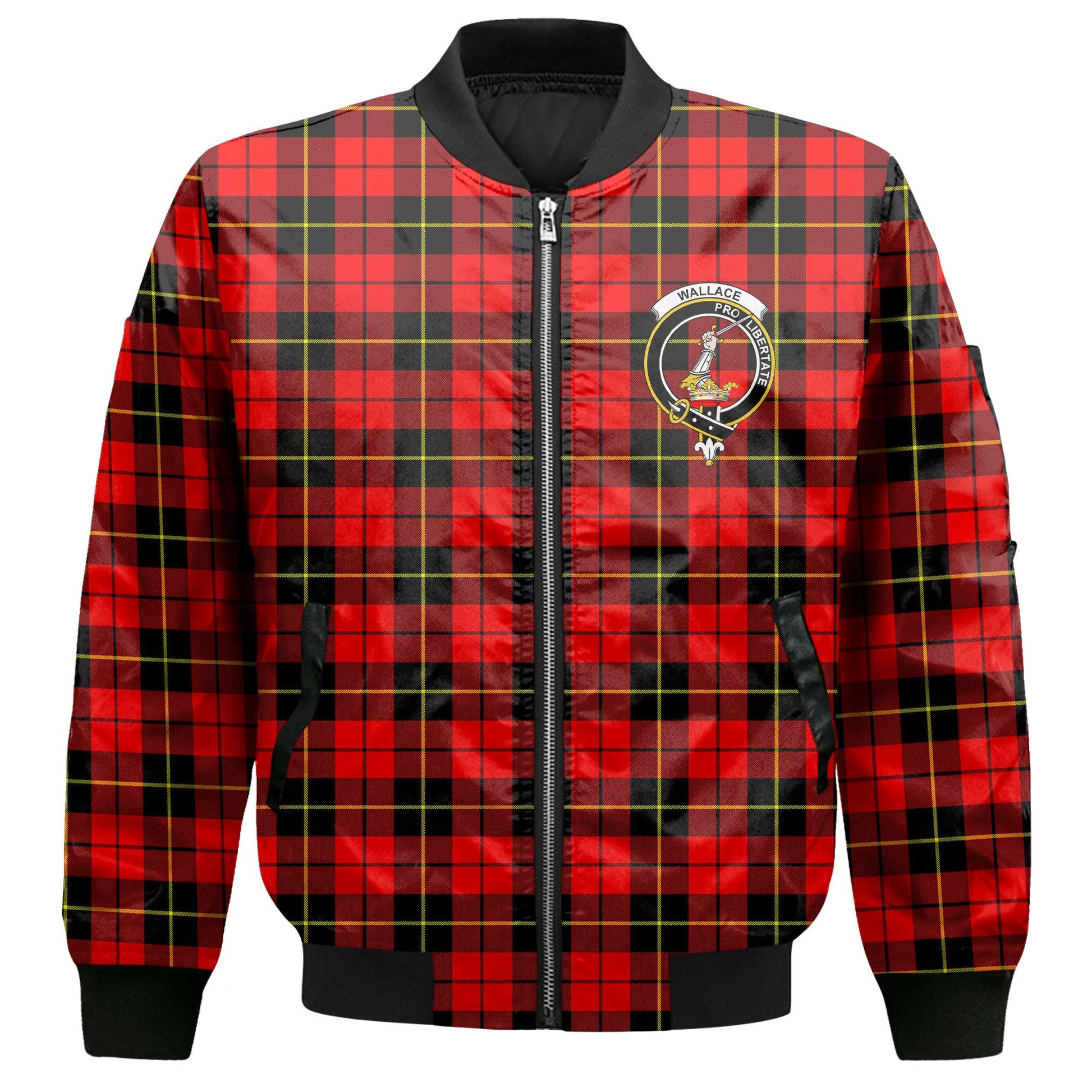 Clan Wallace Tartan Men Bomber Jacket Crest And Plaid Basic Style