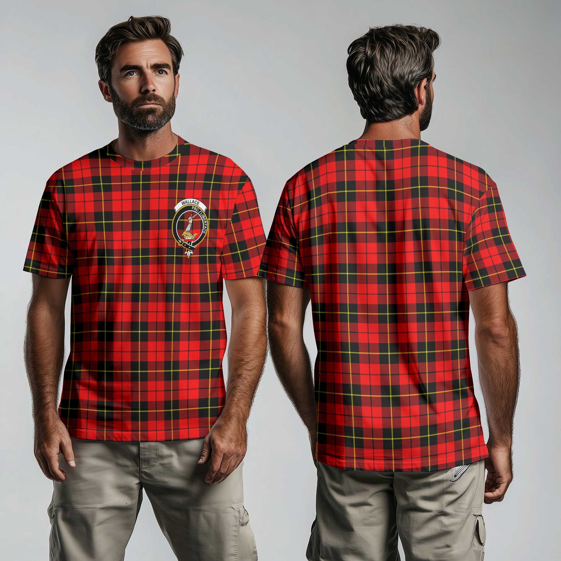 Clan Wallace Tartan Men T Shirt Crest And Plaid Basic Style