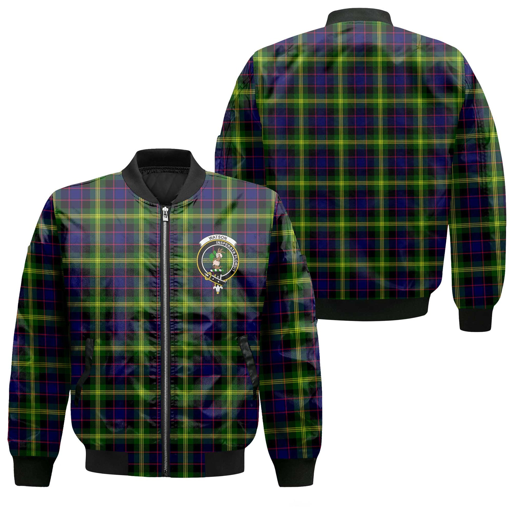 Clan Watson Tartan Men Bomber Jacket Crest And Plaid Basic Style